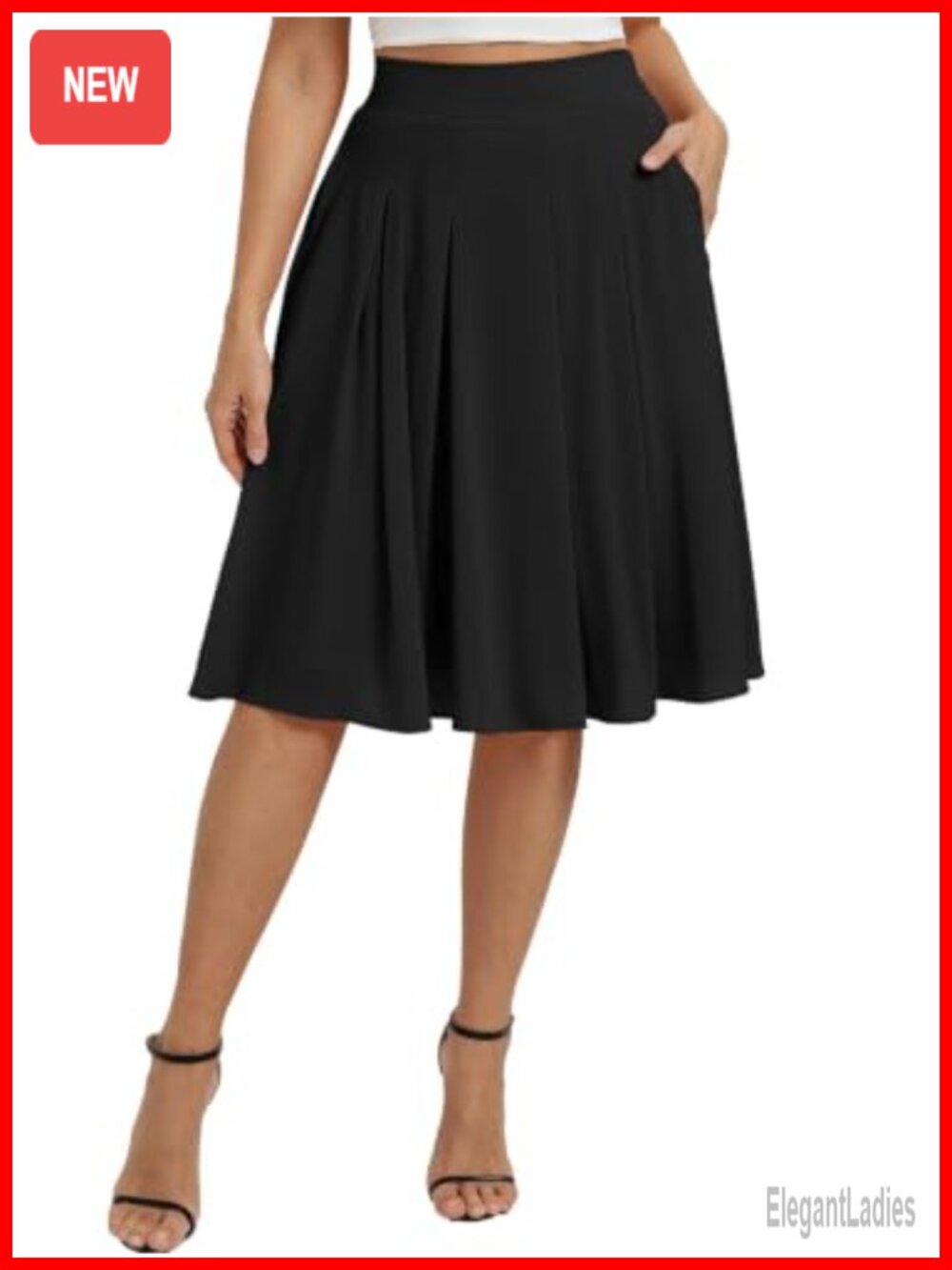 Pleated A-Line Skirt Below Knee Length High Waist Lined Chiffon
